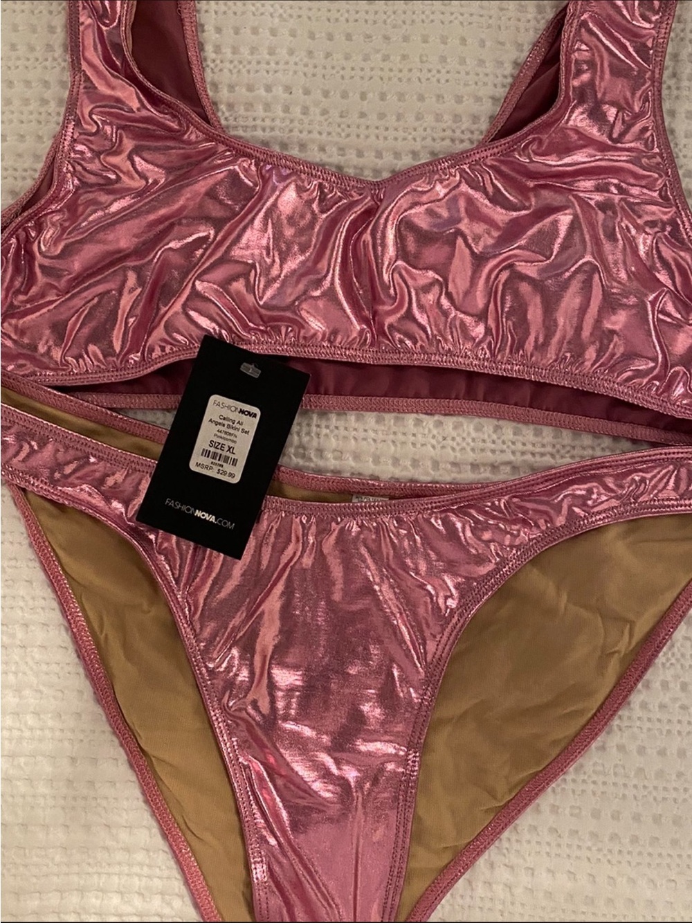 Fashion Nova Metallic Rose Pink Bikini Panty Set